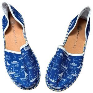 Eric Michael Blue Sailboat Nautical Slide on Sneakers